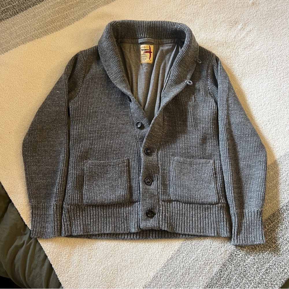 Relwen Shawl Collar Cardigan Mens Large Gray Wool Button Sweater Rugged Classic